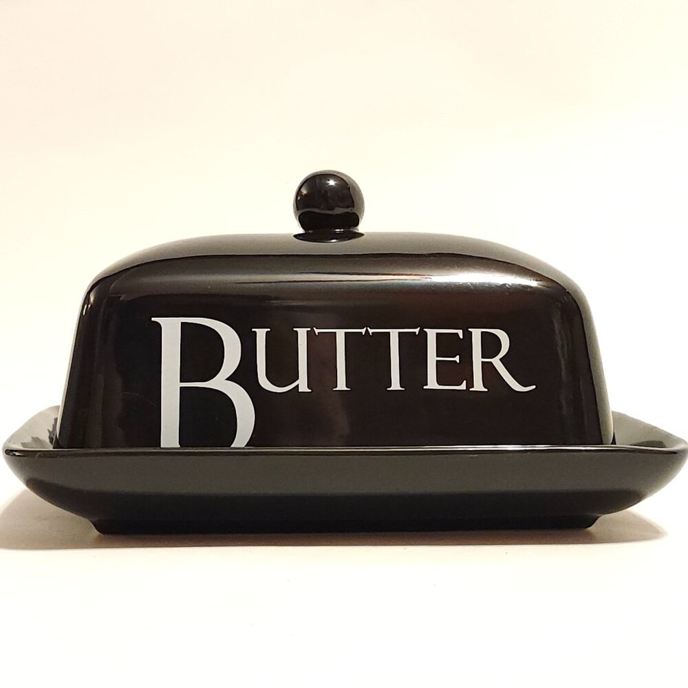 CLASSIC BUTTER DISH BLACK AND WHITE Cloche Style 2 Piece